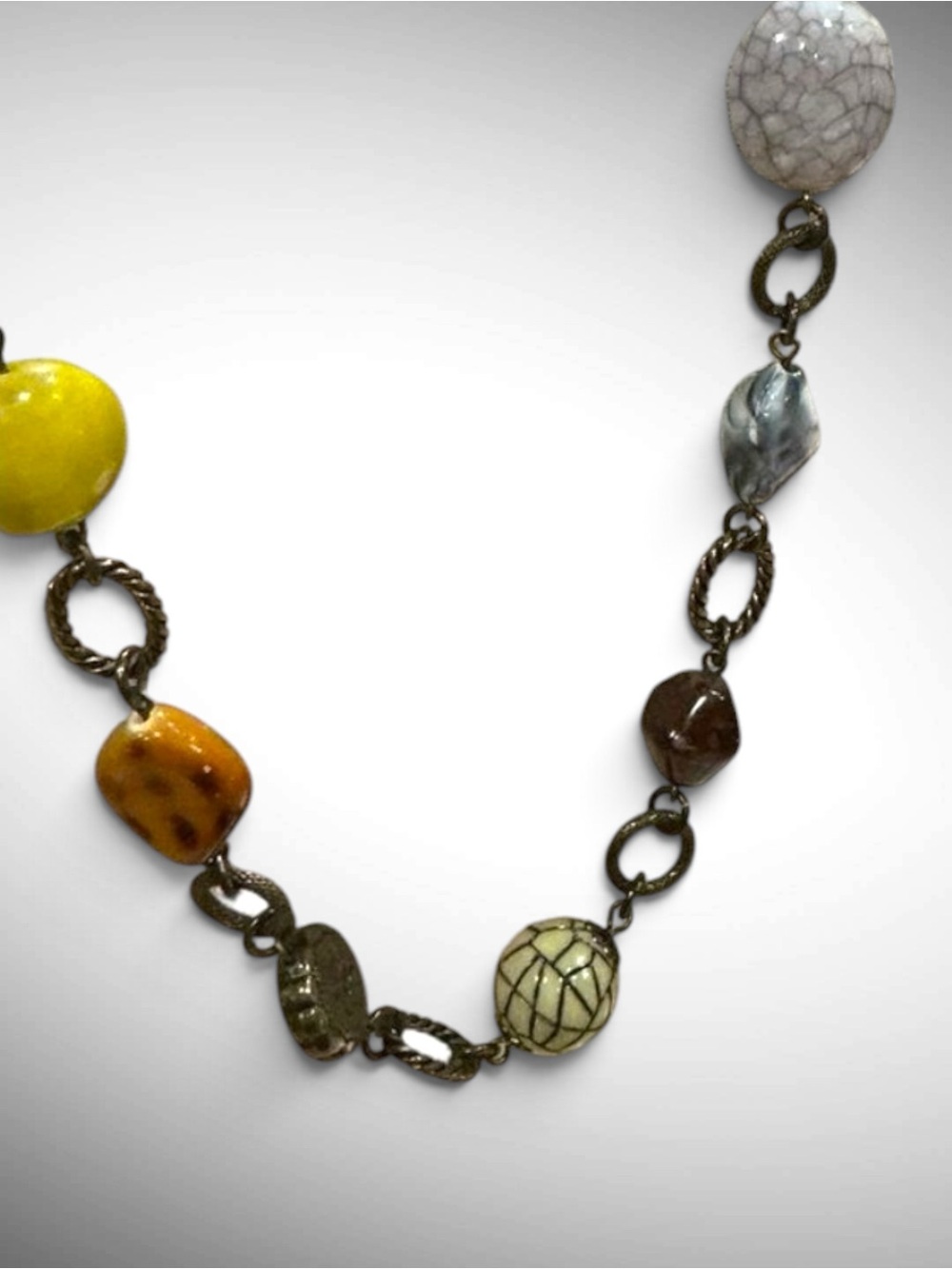 Premier Designs Vintage Beaded Station Necklace Multicolor 17.5” Bronze Tone